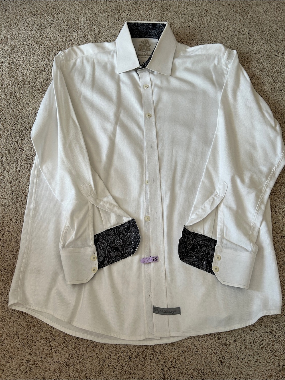 English Laundry White Dress Shirt with Black Paisley Trim 16.5 34/35